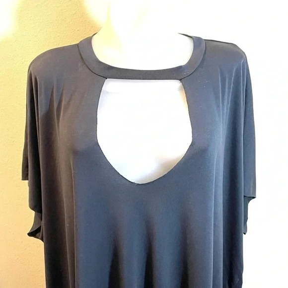 Audrey 3+1 Top T-Shirt Choker Collar Short Sleeve Boxy Tunic Sexy Black Gray OS - Picture 12 of 12